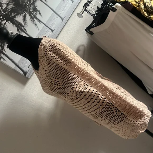 Majorelle Blush Beige Crochet Mini Dress/Cover-up Size XS - Picture 3 of 7